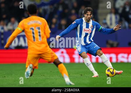 Barcelona, Spanien. Februar 2025. Barcelona, Spanien, 1. Februar 2025: Während des Fußballspiels La Liga EA Sports zwischen RCD Espanyol und Real Madrid im RCDE-Stadion in Barcelona, Spanien (Judit Cartiel/SPP) Credit: SPP Sport Press Photo. /Alamy Live News Stockfoto