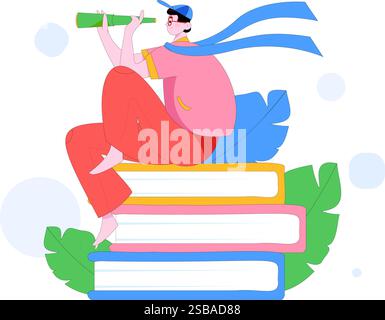 Bildung und Lernen Menschen Flachvektor Konzept Hand gezeichnet Illustration Stock Vektor