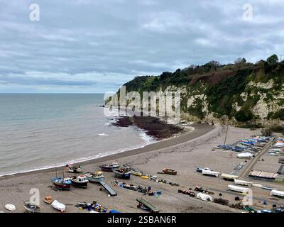 Fischerboote am Strand: Bier, Devon Stockfoto