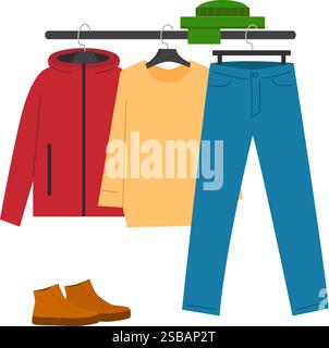 Warmes Kleidungsstück für Erwachsene auf einem Kleiderbügel. Vektorillustration mit transparentem Hintergrund. Stock Vektor