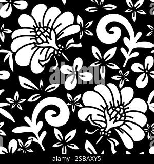 Wunderschönes nahtloses Schwarz-weiß-Muster in Chrysanthemen. Hintergrund für Design für Grußkarte und Einladung der Hochzeit, Tapeten oder fa Stock Vektor