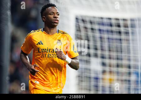 Barcelona, Spanien. Februar 2025. Vinicius Junior (Real Madrid FC) wurde während des Spiels LaLiga EASPORTS zwischen den Teams RCD Espanyol de Barcelona und Real Madrid FC im RCDE Stadium gesehen. ENDNOTE; RCD Espanyol de Barcelona 1 - 0 Real Madrid C.F. Credit: SOPA Images Limited/Alamy Live News Stockfoto