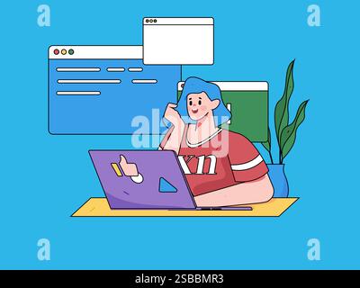 Programmierung Teaching Entwicklung Flat Character Vektor Konzept Bedienung handgezeichnete Illustration Stock Vektor