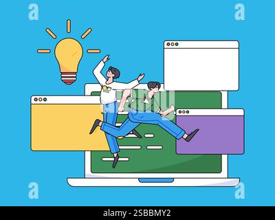 Programmierung Teaching Entwicklung Flat Character Vektor Konzept Bedienung handgezeichnete Illustration Stock Vektor