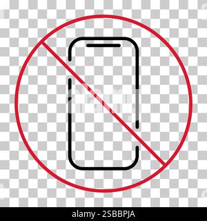 Symbol für verbotenes Handy, Zeichen für keine Verwendung des Telefons, Vektorillustration für Verbot des Smartphone-Etiketts. Stock Vektor
