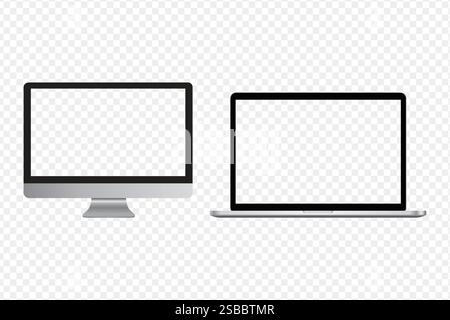Set von Laptop-Computer-Mockup. Realistische Vektorillustration für Notebook-PC mit transparentem lcd-display Stock Vektor