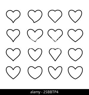 Satz von Linien Herzsymbole, Konzept der Liebe, lineare Symbole dünne schwarze Linie Stock Vektor