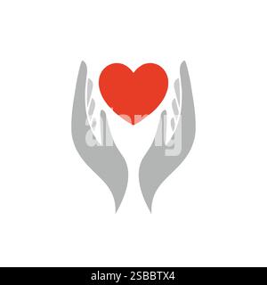 Symbol Herz in der Hand. Logo-Vorlage für Wohltätigkeit, Gesundheit. Vektorabbildung Stock Vektor