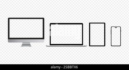 Set von Laptop-Computer-Mockup. Realistische Vektorillustration für Notebook-PC mit transparentem lcd-display Stock Vektor