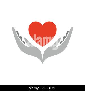 Symbol Herz in der Hand. Logo-Vorlage für Wohltätigkeit, Gesundheit. Vektorabbildung Stock Vektor