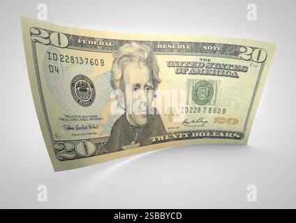 BANKNOTENPAPIERGELD $20 20 20 Dollar Schein USD Dollars Single isoliert Stockfoto