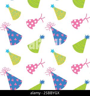 Farbenfrohes Muster mit Partyhüten und festlichen Motiven für die Dekoration Stock Vektor