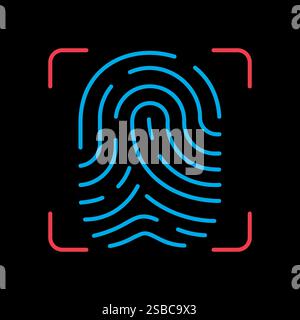 Symbol für Fingerscan-Vektor auf schwarzem Hintergrund. Konzept der Fingerabdruck-Scantechnologie. Scannen des Identifikationssystems. Sicherheitsschild. Diagrammsymbol für Stock Vektor