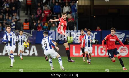 Pamplona, Spanien. Januar 2025. Sport. Fußball/Fußball. Das Fußballspiel der La Liga EA Sports zwischen CA Osasuna und Real Sociedad fand am 2. Februar 2025 im El Sadar-Stadion in Pamplona (Spanien) statt. Kredit: Inigo Alzugaray/Cordon Press Kredit: CORDON PRESS/Alamy Live News Stockfoto