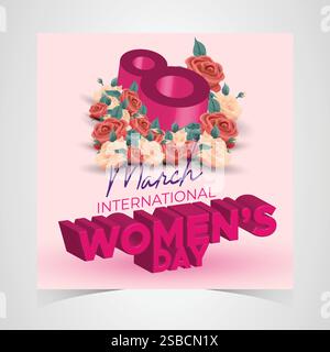Internationaler Frauentag 8. März Banner, lebendiges Blumendesign, das Frauen, Gleichheit und Empowerment feiert. Farbenfroher Hintergrund zum Frauentag Stock Vektor