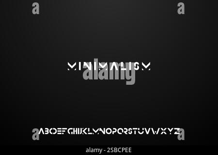 Minimalistische, zeitgenössische, auffällige Schriftart. Vektorenglisches Alphabet. Modernes, kreatives, elegantes Schwarz-weiß-Design. Lateinische Buchstaben Stock Vektor