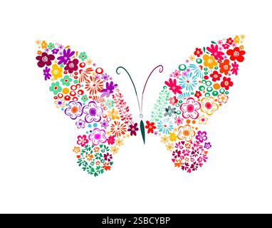 Schmetterlinge und Blumen. Handzeichnung Strichgrafik. Nicht AI. Vektorabbildung Stock Vektor