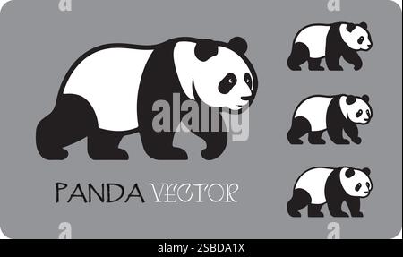 Walking Panda Vector Silhouette Schwarz & Weiß Zeichentrick Illustration Stock Vektor