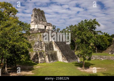 Tempel II, Tempel der Masken, der alten Maya-Stadt Tikal im tropischen Regenwald Petén, El Peten, Guatemala Stockfoto