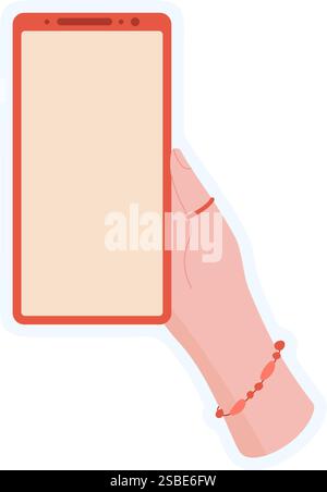 Aufkleber der Hand hält das Telefon Stock Vektor