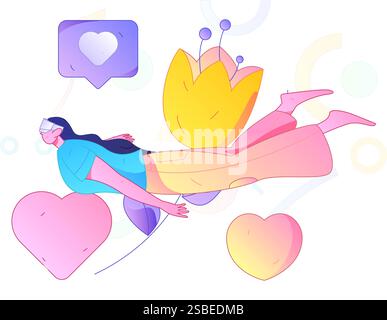 Happy Valentinstag flache Zeichen Vektor Konzept Geschäft Hand gezeichnete Illustration Stock Vektor