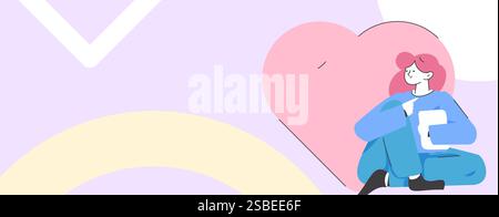 Happy Valentinstag flache Zeichen Vektor Konzept Geschäft Hand gezeichnete Illustration Stock Vektor