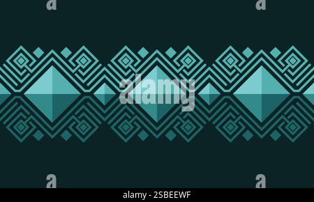 Grünlich-blaues, nahtloses Streifenmuster mit rautenförmigen Quadraten auf dunkelgrünem Hintergrund Stock Vektor