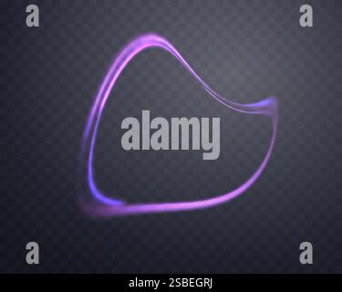 Gewölbter, violetter leuchtender Ring. Neon-realistischer Energieflare-Kreis. Abstrakter Lichteffekt auf dunklem transparentem Hintergrund. Vektorabbildung. Stock Vektor