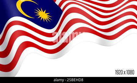 Malaysische Landesflagge realistischer Unabhängigkeitstag Hintergrund. Malaysisches commonwealth-Banner in Bewegung winkelt, flattert im Wind. Festliche patriotische HD Stock Vektor