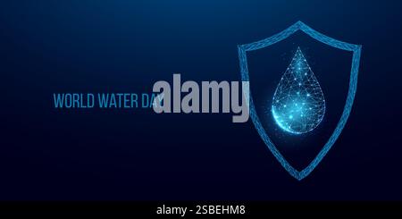 Konzept des Weltwassertages. Banner-Vorlage mit glühendem, wenig poly Wassertropfen. Vektorgrafik. Stock Vektor