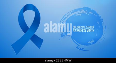 Konzept des Darmkrebs-Sensibilisierungsmonats. Bannervorlage mit blauem Band und Text. Vektorgrafik. Stock Vektor