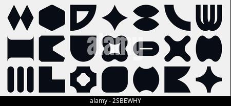 Schwarze Kollektion mit geometrischen Formen. Set aus trendigen Retro-Brutalisten-Elementen. Stock Vektor