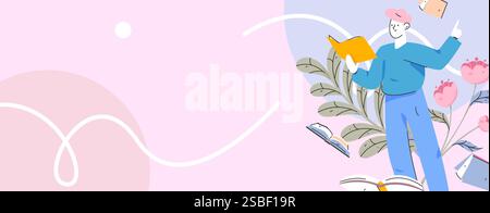 World Book Day Lesefarbe Flat Vector Konzept Operation Hand Gezeichnete Illustration Stock Vektor