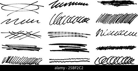 Unterstrichene Schlagmarkierung Filzstift Scribbles Doodle Line Kollektion. Stock Vektor