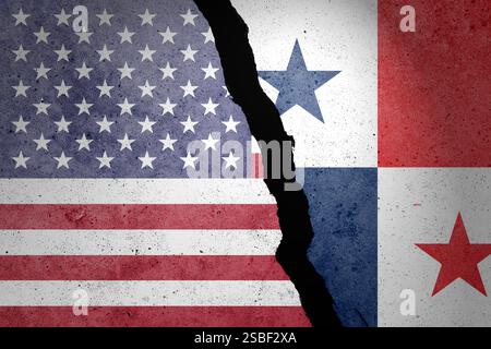 USA und Panama Flaggen an einer Betonmauer Stockfoto