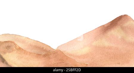 Sandige Hügel Kalahari Wüste Aquarellillustration isoliert auf weiß. Landschaft Wüste handbemalt. Malerische Dünen mit goldenem Sand und Hügeln Sienna Stockfoto