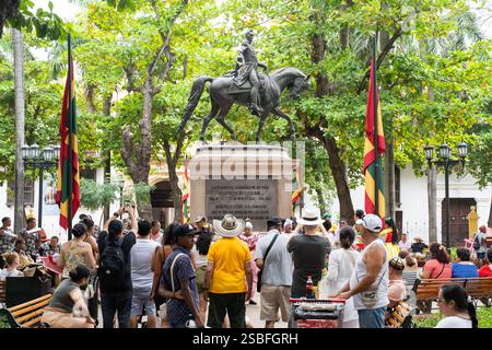 24. Juli 2024 in Cartagena, Kolumbien. Der berühmte Simon Bolivar Platz Stockfoto