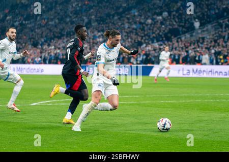 Marseille, Frankreich. Februar 2025. Adrien Rabiot von Marseille während des Fußballspiels der französischen Meisterschaft Ligue 1 zwischen Olympique de Marseille und Olympique Lyonnais am 2. Februar 2025 im Velodrome-Stadion in Marseille, Frankreich - Foto Nathan Barange/DPPI Credit: DPPI Media/Alamy Live News Stockfoto