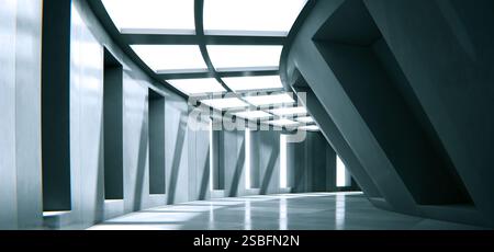 Geschwungener Betonflur mit Sonnenlicht und Schatten, abstrakter Hintergrund Stockfoto