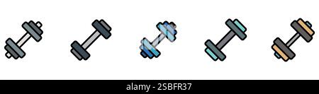 Kurzhanteln-Symbol. Satz von Symbolen für Kurzhanteln zum Training. Vektorabbildung Stock Vektor