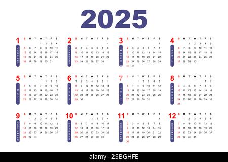 Kalenderlayout 2025 mit indonesischen Nationalfeiertagen und Hijriyah 1447 Stock Vektor