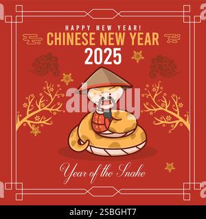 Chinesisches Neujahrsdesign 2025. Frohes Chinesisches Neujahr Stock Vektor