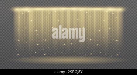 Vertikaler langer gelber Scheinwerfer mit leuchtendem Funkeln auf transparentem Hintergrund Stock Vektor