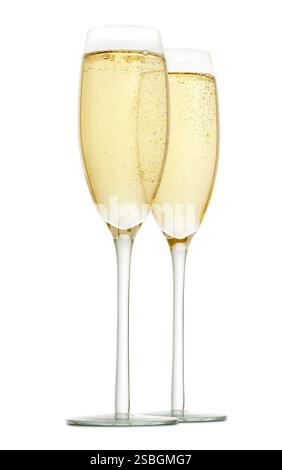 Zwei Gläser Champagner, isoliert auf weiß Stockfoto