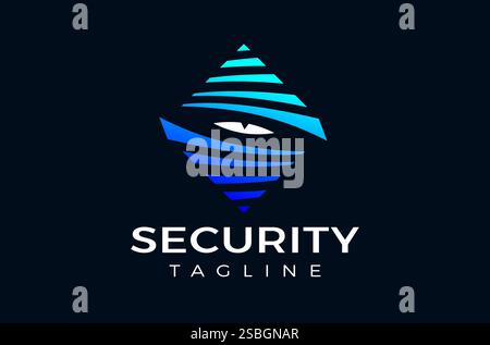 Sicherheitslogo, Sicherheitslogo, Schild-Logo, digitales Sicherheitslogo, kreative Bergform für maximale Sicherheit und Spionageaugen für die Suche Stock Vektor