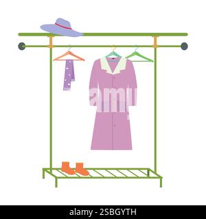Heim Garderobenraum. Flache Art Cartoon Vektor Illustration isoliert auf weißem Hintergrund Stock Vektor