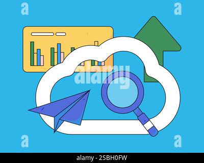 Business Collaboration Cloud Computing flache Vektorkonzepte Operation handgezeichnete Illustration Stock Vektor