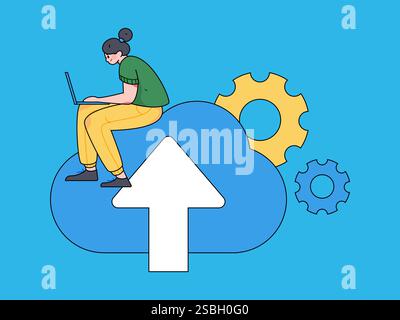 Business Collaboration Cloud Computing flache Vektorkonzepte Operation handgezeichnete Illustration Stock Vektor
