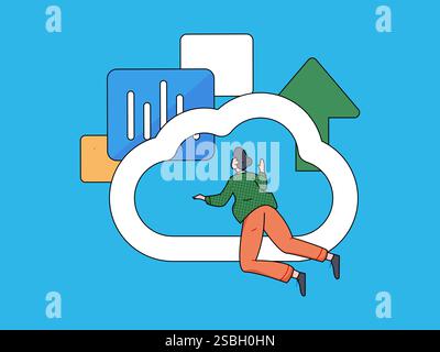 Business Collaboration Cloud Computing flache Vektorkonzepte Operation handgezeichnete Illustration Stock Vektor