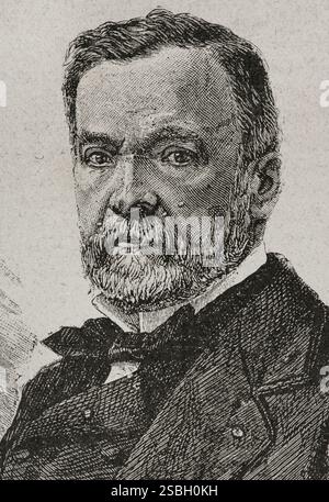 Louis Pasteur (1822-1895). Französischer Chemiker und Mikrobiologe. Hochformat. Gravur. La ilustración. Revista hispano-americana, 1884. Stockfoto